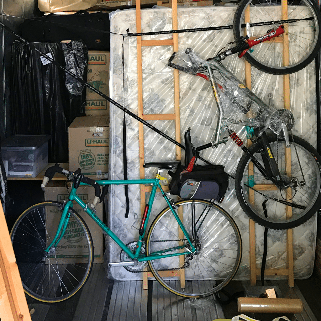The aqua road bike with a life lesson in the moving truck from California